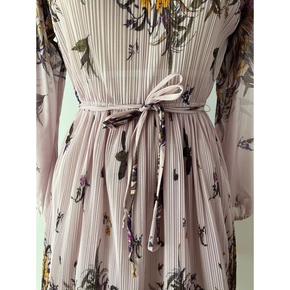 Vintage 1970s Sheer Crinkle Floral Dress Purple Sweet Cottagecore - Picture 8 of 10